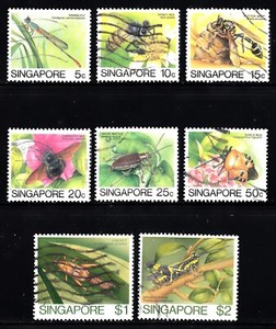 SINGAPORE 1985 DEFINITIVE INSECTS SHORT SET TO $2 VALUE SCOTT 453/462 USED