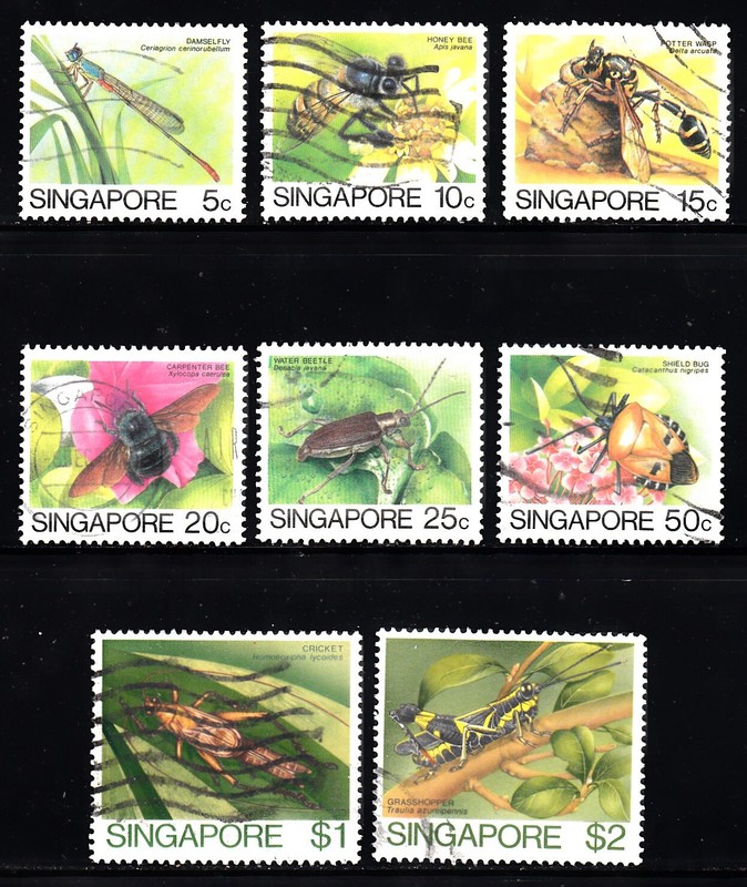 SINGAPORE 1985 DEFINITIVE INSECTS SHORT SET TO $2 VALUE SCOTT 453/462 USED