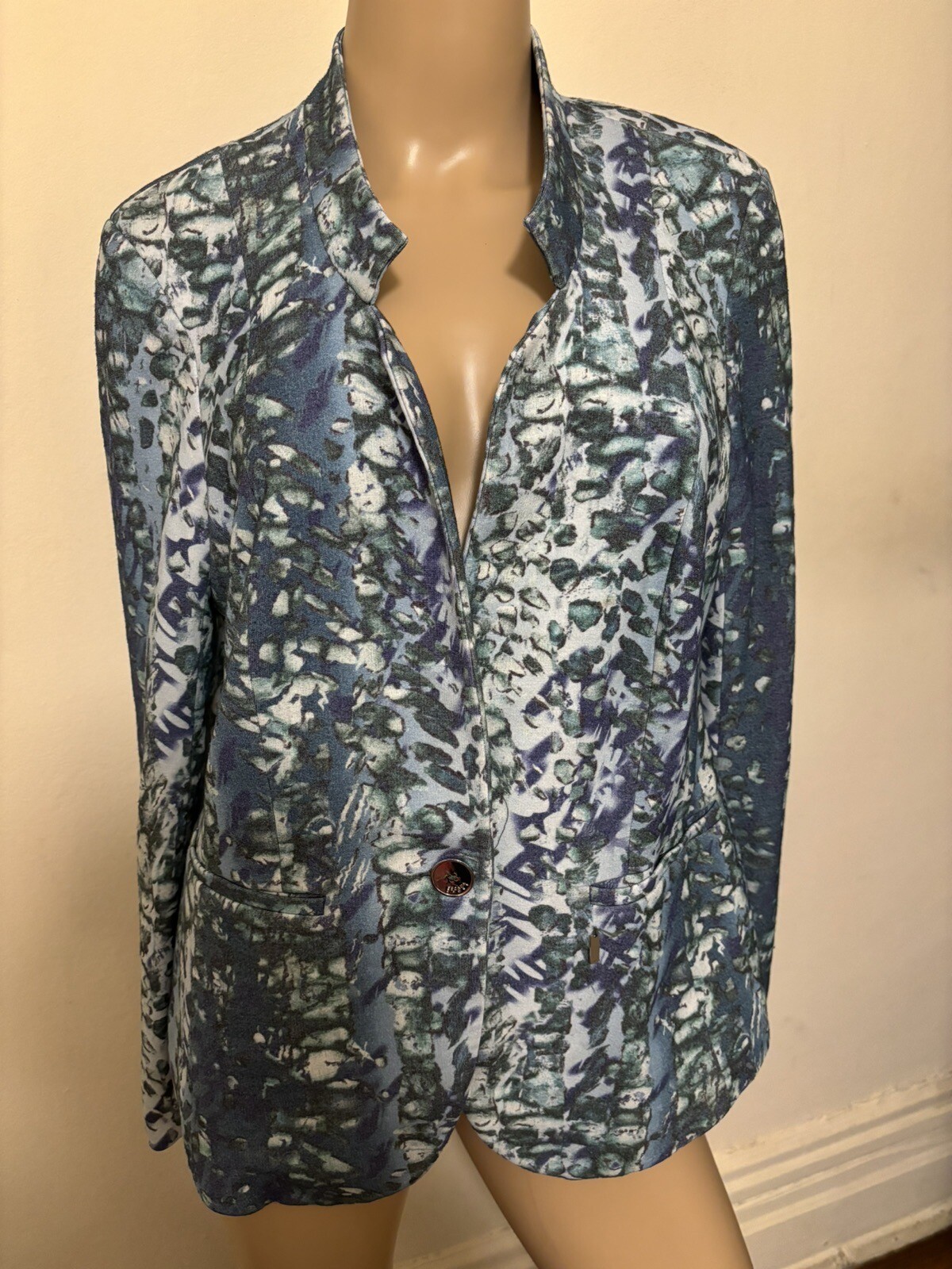 Escada Blue Pattern Blazer Medium - image 1
