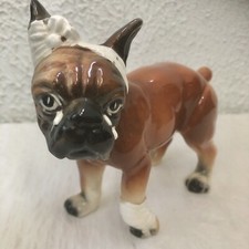 Lefton Boxer Dog Figurine Injured Bandaged Sad Crying Lefton #7456 As Is Vintage