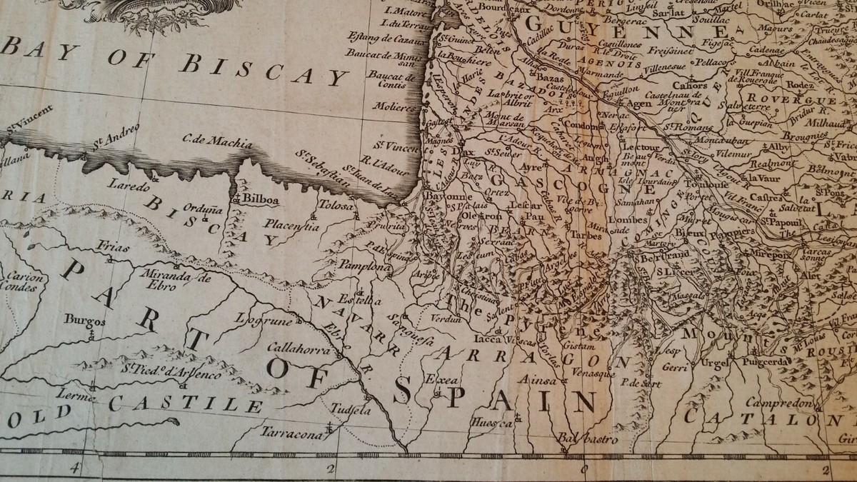 フランスアンティーク　MAP 1745 ORIGINAL LARGE ANTIQUE MAP FRANCE - RW SEALE / RAPIN