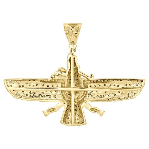 10K Yellow Gold Over Lab Created Diamond Persian Empire Religious Symbol Pendant - Picture 3 of 6