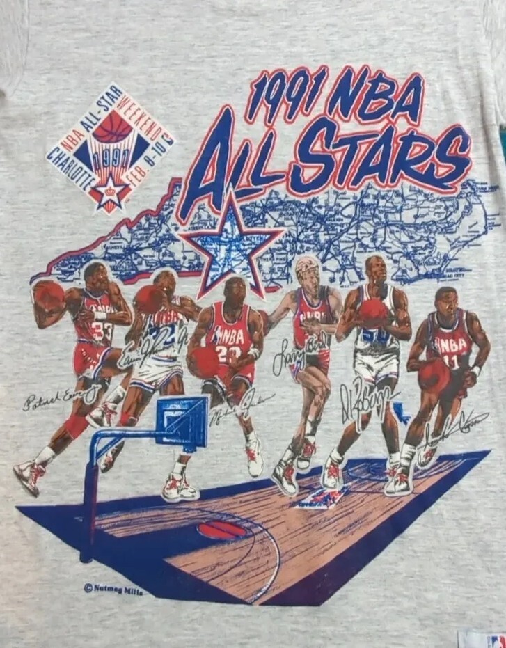 値下げ)1991 NBA オールスターTシャツ　マイケルジョーダン Vintage 1991 NBA All Star Game Caricature Shirt Made In USA Jordan