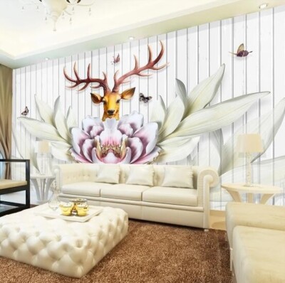 3D Flower Deer ZHUA28904 Wallpaper Wall Murals Removable Self-adhesive Ann
