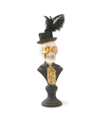 K&K 18 INCH HALLOWEEN SKELETON MAN BUST W/LED EYES ON PEDESTAL Brand New