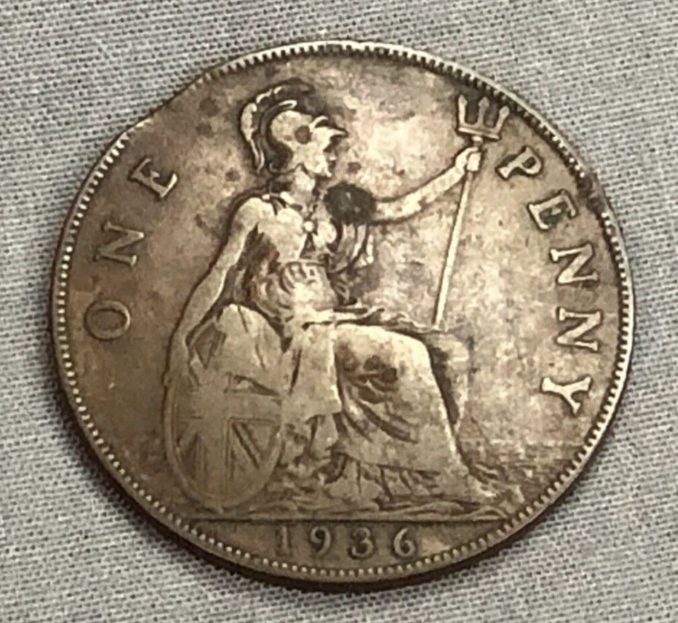 Moneda del Reino Unido 1936 British Penny error planchet recortada moneda moneda antigua de colección Foto 3 de 4