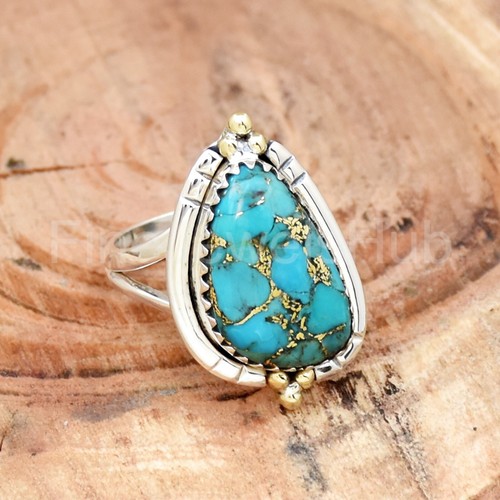 Copper Turquoise Ring, 925 Sterling Silver Ring, Handmade Women's Ring Boho Ring - Picture 2 of 5