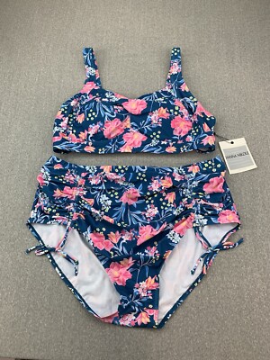 Hanna Nikole 2 pc Twist Front Side Ruch Bikini Swimsuit Womens Plus 24W Floral