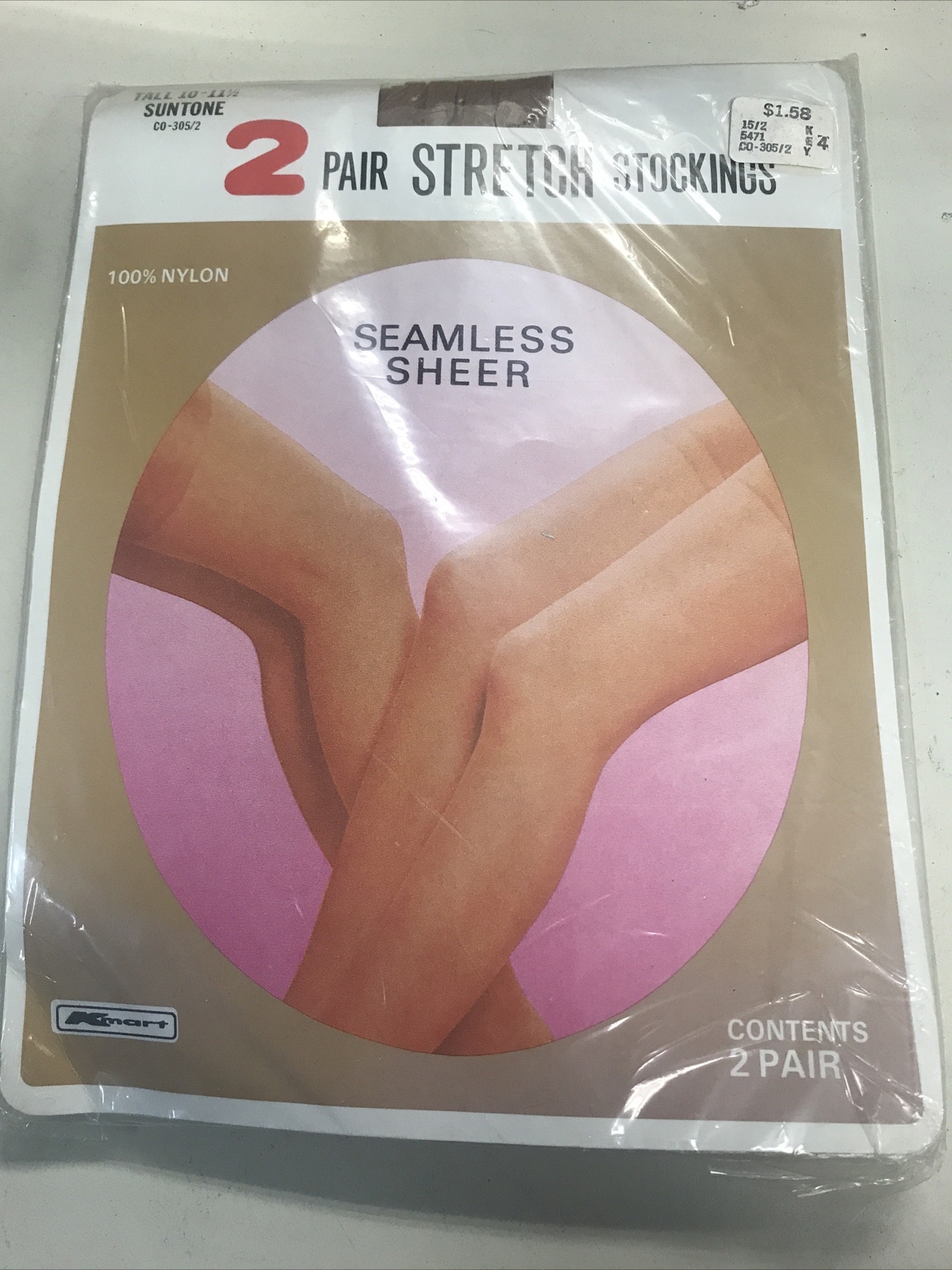 Vintage Kmart Seamless Sheer Stretch Stockings. Tall 1011 1/2 SunTone