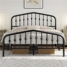 Twin/Full/Queen Bed Frames Metal Platform Bed with Arched Headboard/Footboard
