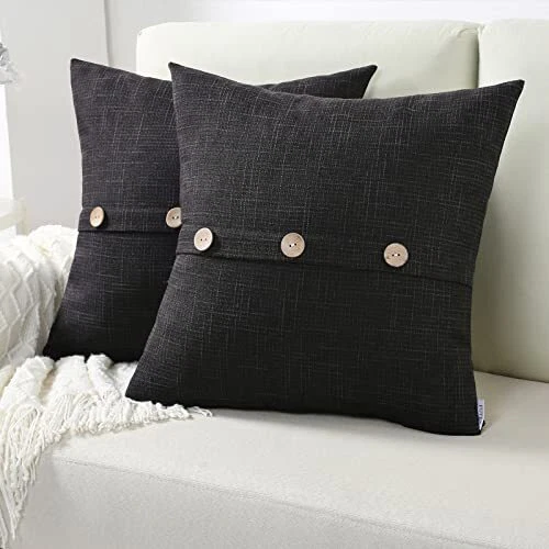 FUTEI Black Linen Decorative Throw Pillow Covers 20x20 Inch Set of