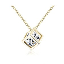 Heart Gold Cube Necklace with Chain Delightful Jewellery Bargain Price UK Stock
