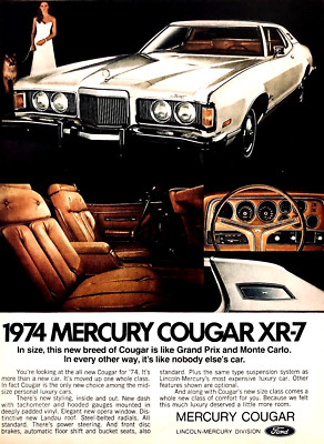 1974 MERCURY COUGAR XR-7 COUPE—VINTAGE MAGAZINE ADVERTISEMENT
