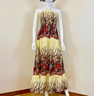 XL-PLUS SIZE Smocked Hippie Boho Halter Maxi Sundress Bohemian Backless No/2