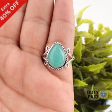 925 Sterling Silver Amazonite Gemstone Statement Mother Band Heart Chakra Ring