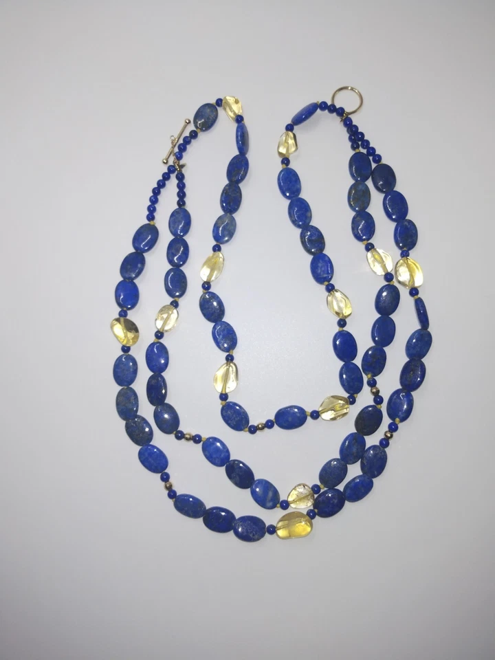 Zoe B Layered Women’s Necklace 14k Yellow Gold Lapis Lazuli Citrine Beaded 16” - Image 2 of 4