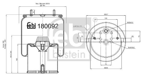 FEBI BILSTEIN 180092 Air Suspension Bellow 257mm Outer Diameter Fits BPW