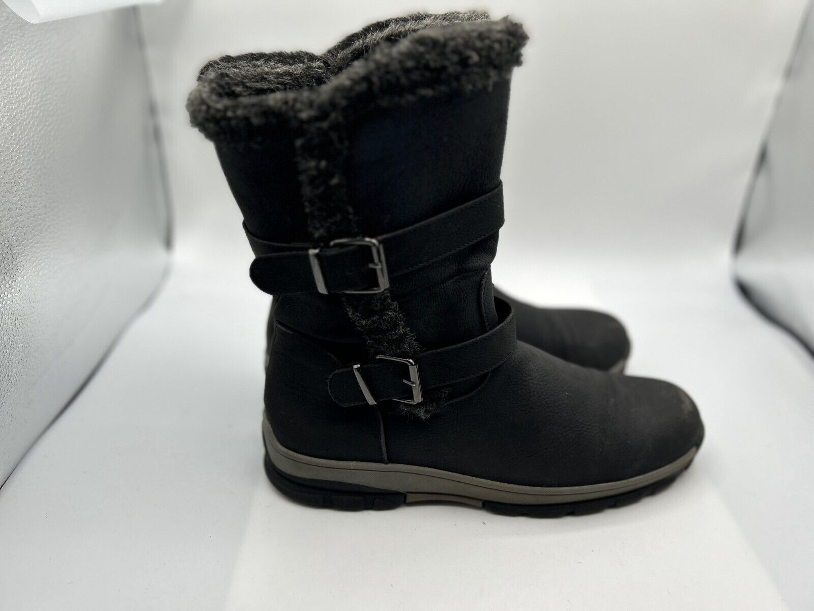 Dream Pairs Womens Black Leather Zip Mid Calf Winter Snow Boots Size 10.5