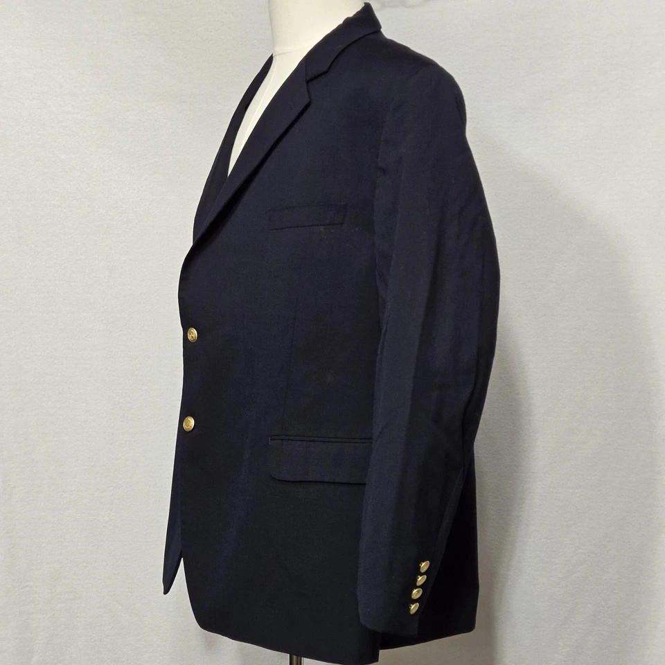 Chaps Blazer Mens 50R Navy Blue Wool Sport Coat 2 Button Gold Classic Jacket - Image 3 of 4