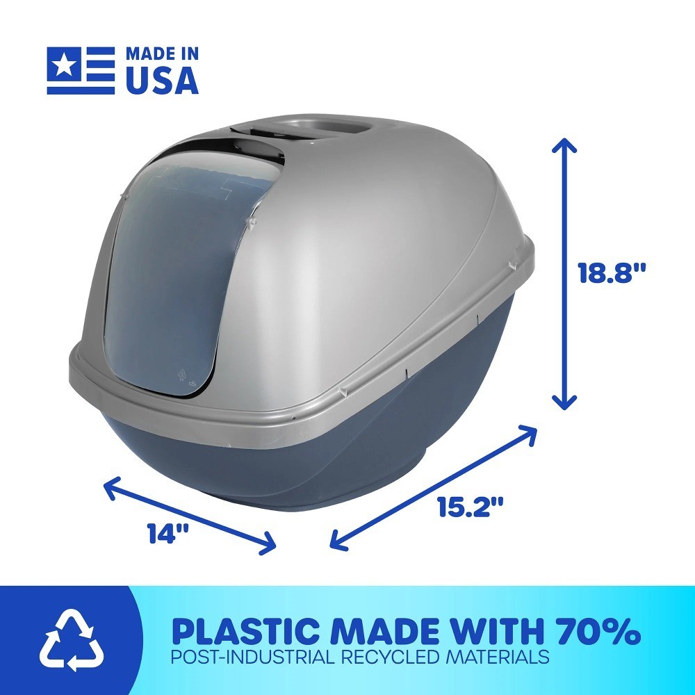 Hooded Enclosed Cat Litter Box with Door, Large Covered Plastic Pet Toilet Pan,