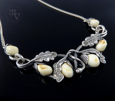 Altes Trachten - Collier Halskette Eichenlaub mit Grandeln 800 Silber 50cm 12,9g