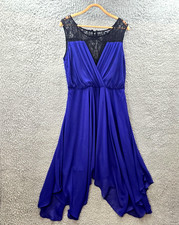 City Chic Womens A-line Midi Dress Plus Size XS Blue Black Lace Trim Sleeveless