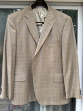 John W Nordstrom Tan Brown Check Sport Coat Blazer 48R Silk Wool Blend USA Made