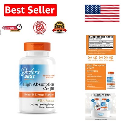 High Bioavailability CoQ10 Supplement - 60  Veggie Caps for Heart Health