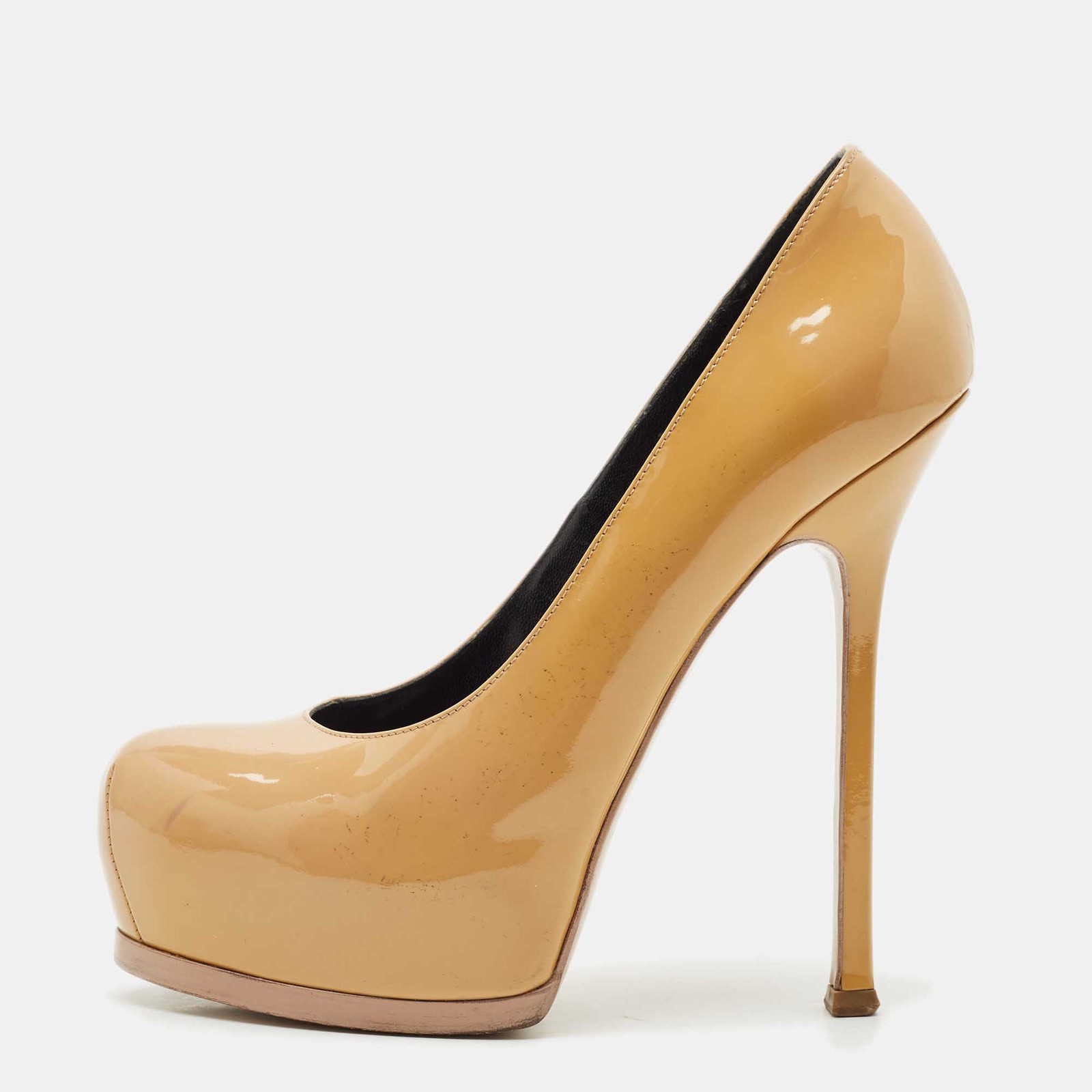 Decolte Saint Laurent beige in vernice tribtoo platform misura 38 5