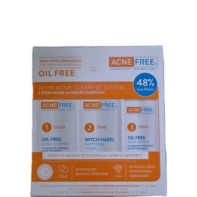 AcneFree 24 HR Acne Clearing System Oil-Free Kit Benzoyl Peroxide Witch Hazel