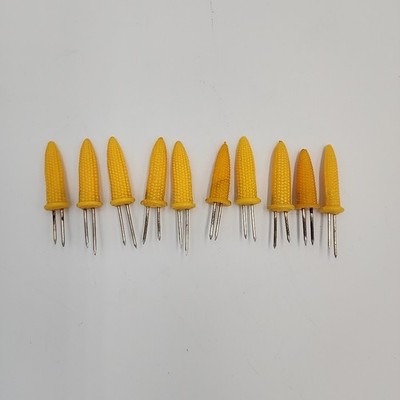 Lot of 10 Unbranded Corn Cob Forks Holders Appetizer Design Mini Yellow Vintage