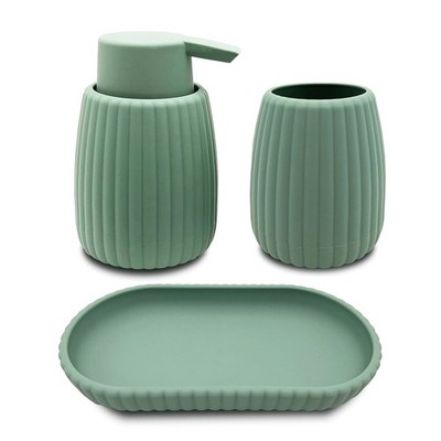 Mainstays Rubberized Plastic Ribbed 4-Piece Bath Accessories Set, Green