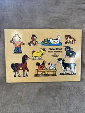 Vtg 1976 Fisher Price "Farm Animals" Wooden 9 Piece Puzzle 507 Made In Holland