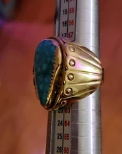 Vtg 14K Gold Ring Sz10 Navajo Beatrice Kee Kingsman Turquoise 1:1 OLD PAWN 18g !