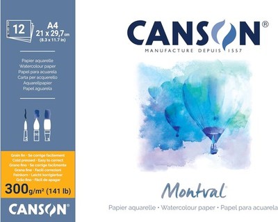CANSON Aquarellblock ''Montval'' 210 x 297 mm 300 g/qm 12 Blatt