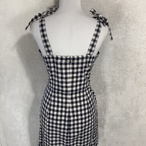 Express Gingham Plaid Mini Dress Size Small Navy Blue White Pockets Picnic Retro - Picture 4 of 15