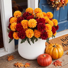 48 Heads Artificial Mums Fall Flowers For Outdoors Orange Red 48 Heads Artificial Mums Fall Flowers For Outdoors Orange Red