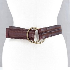 Vintage 1970s Womens Wide Brown Braided Leather Belt Scalloped Brass O-Ring 34