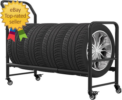 Rolling Tire Rack 2 in 1 Metal Tire Storage and Transport Trailer 43.3X34X13.7