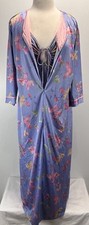 Vtg Shadowline 2 Pc Floral Peignoir Set Sz Medium Women  s Robe Gown Long