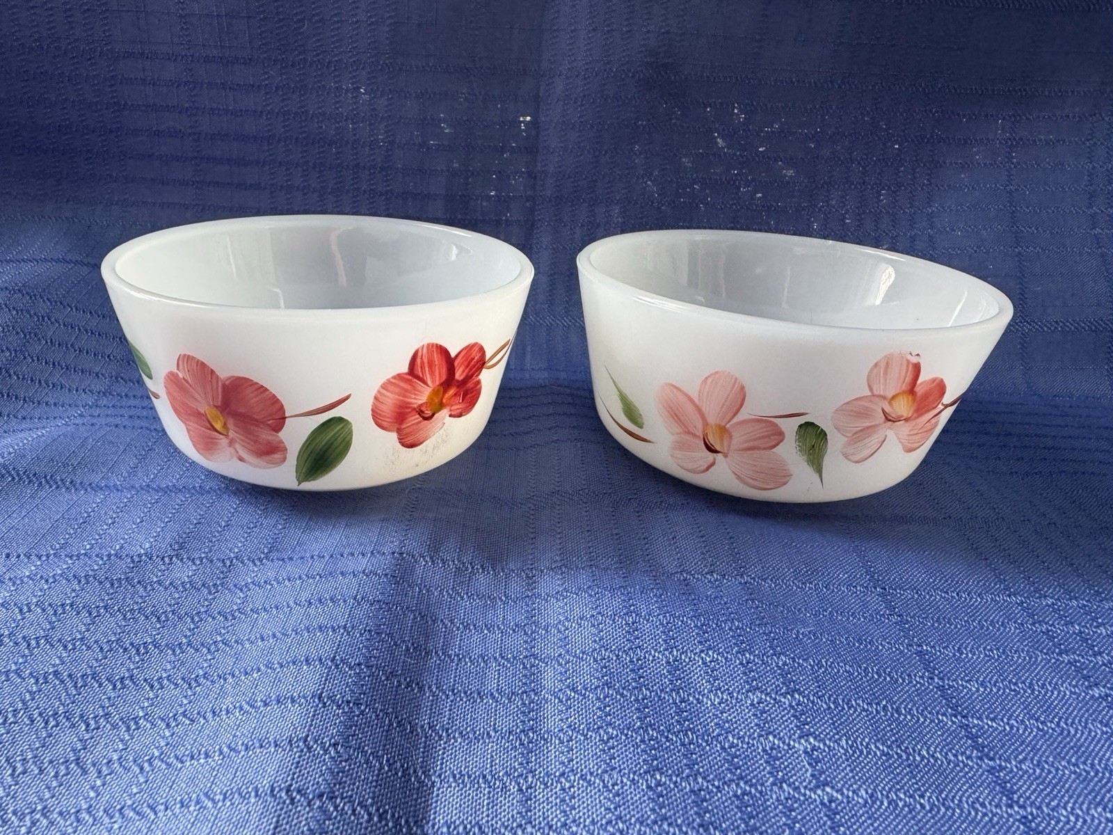 Vintage Peach Blossom Fire King Custard Cups by Anchor Hocking