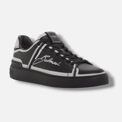 Balmain Men's Black Leather B-Court Low Top Sneakers Shoes Size 44