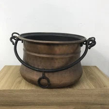 True Antique 10" XL Copper Cauldron Large Hanging Pot Kettle Forged Handle
