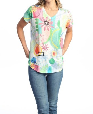 Jess & Jane Sunny Cap Sleeve Top Green Multi