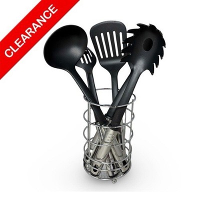 NEW 6 Piece Nylon Kitchen Utensil Set Wire Caddy Heat Resistant Cooking Tools