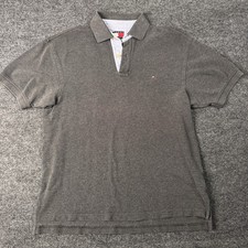 MENS MEDIUM GRAY TOMMY HILFIGER LOGO POLO COLLARED SHORT SLEEVE SHIRT EUC
