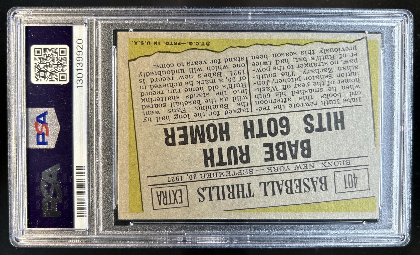 1961 Topps Babe Ruth #401 New York Yankees PSA 4 view 2