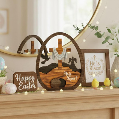 Christian Easter Cross Decor He Is Risen Religious Easter Home Decoration