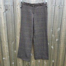 Vtg Express Wide Leg Cuffed Brown Plaid Stretch Retro Trouser Pants 9/10