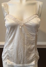Vintage MEL-LIN 100 Nylon Ivory Lace Trim Camisole Cami Made In USA Sz Large